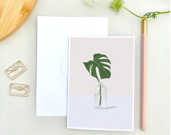Monstera Greeting Card: Handprinted A6 Illustrated Plant Card
