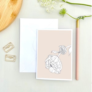 Wenskaart pioenroos, dubbele A6-kaart, wenskaarten, kaarten met bloemen, fineliner pioenroos