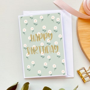 Carte d'anniversaire avec des fleurs, carte double A6, cartes de voeux, cartes avec des fleurs, vert avec des fleurs