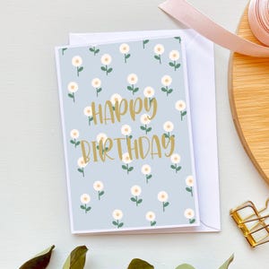 Biglietto di compleanno con fiori, biglietto doppio A6, biglietti di auguri, biglietti con fiori, blu con fiori