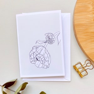 Carte de voeux vert pivoine, carte double A6, cartes de voeux, cartes avec fleurs, revêtement fin pivoine
