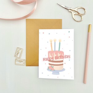 Cartão de aniversário com bolo, cartão duplo A6, cartões comemorativos, cartão de bolo de aniversário, cartão de feliz aniversário