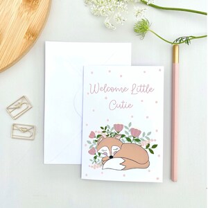 Carte de bienvenue de bébé, bienvenue de bébé renard, bienvenue de petit, cartes de bienvenue de bébé, cartes d'animaux mignons, cartes de bébé