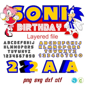 Letras de Sonic SVG, fuente de Sonic OTF, camiseta de bebé DIY, fuente de bebé SVG, letras de Sonic SVG para Cricut, letras de niños SVG, camiseta de cumpleaños de Sonic DIY