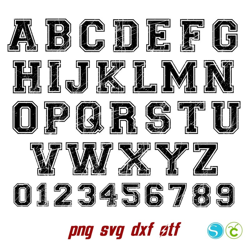 Sport Distressed Font, Sport Distressed Letters svg, Varsity Distressed font, College font svg, Varsity Letters Png, Distressed Numbers Svg image 2