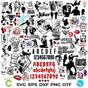 Paquete SVG de terror, letras de terror Svg, fuente Joker, letras SVG Joker Cricut Svg Harley Quinn Svg Vector Paquete de Halloween SVG, letras Joker