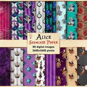 Alice in Wonderland Digital Paper, Alice in Wonderland Png Bundle, Alice Wonderland Png, Alice in Wonderland Décor, Wonderland Background