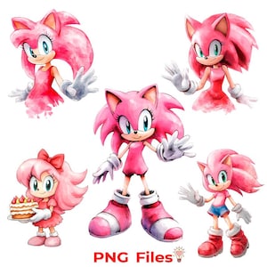 Amy Png, Amy Acuarela Clipart Sonic Png, Cumpleaños de Sonic Png, Sonic Clipart Png, Camiseta de niña Png, Sublimación de Sonic, Camiseta de niña DIY