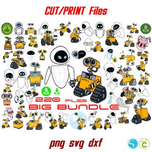 Paquete de SVG de Wall-e, Arte divertido de Wall-e y Eva PNG, Wall-e Png, Wall-e Cricut, Vector de Wall-e, Camiseta de Wall-e DIY, Camiseta de cumpleaños de bebé SVG Wall-e