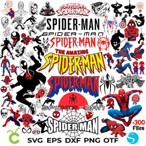 Puede incluir: Una descarga digital de m&aacute;s de 300 archivos SVG, EPS, DXF, PNG y OTF con varios dise&ntilde;os de Spider-Man. Los dise&ntilde;os incluyen diferentes versiones del logotipo de Spider-Man, personajes y patrones de telara&ntilde;a en rojo, negro y blanco.