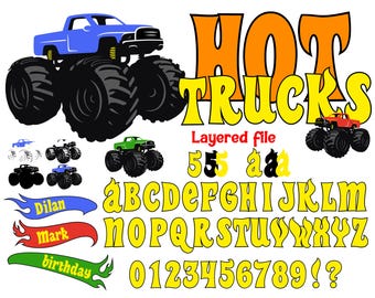 Monster Trucks SVG, Cars Letters SVG Cricut, Cars Schrift, personalisiertes Logo, Geburtstag Shirt diy, Cars Layered Datei Geburtstags Schrift svg Baby Schrift