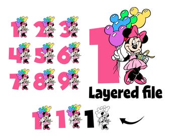 Minnie Birthday Svg, Girl Birthday Numbers svg, Minnie png, Minnie Clipart PNG Minnie SVG Clipart Layered Minnie Cricut Svg Minnie Shirt svg