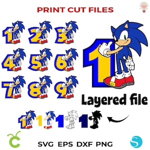 Sonic Svg, numeri di compleanno PNG Stampa numeri PNG Sonic SVG numeri a strati Cricut Svg Sonic compleanno maglietta Png maglietta per bambini fai da te