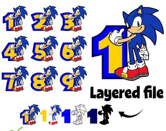 Sonic Svg, Birthday Numbers PNG Print Sonic PNG Numbers SVG Layered Numbers Cricut Svg Sonic Birthday Shirt Png Baby shirt Diy