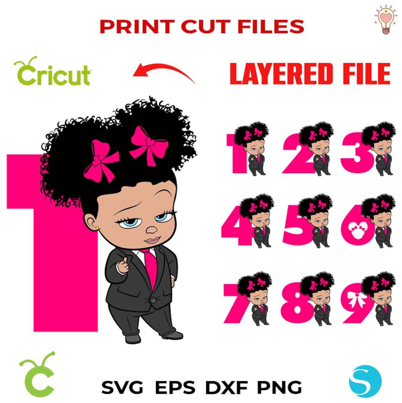 Afro Baby Girl Boss Birthday Numbers Layered African American Boss Baby ...