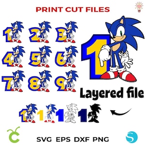 Sonic Svg Compleanno Numeri PNG Stampa Sonic PNG Numeri SVG Numeri a strati Cricut Svg Maglietta per bambini Fai da te Sonic Compleanno Sonic Maglietta Png