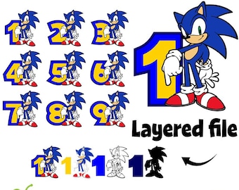 Sonic Svg Birthday Numbers PNG Print Sonic PNG Numbers SVG Layered Numbers Cricut Svg Baby shirt Diy Sonic Birthday Sonic Shirt Png