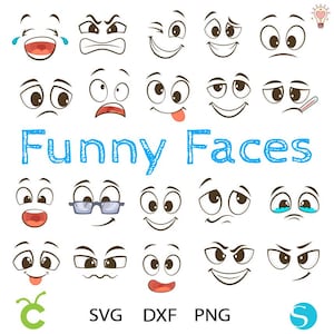 Lot Svg visages mignons, visage Cricut Svg, Silhouette de visages, visage Png, dessin animé visages Png, chemise bébé SVG, svg anniversaire bébé, visage heureux Cricut