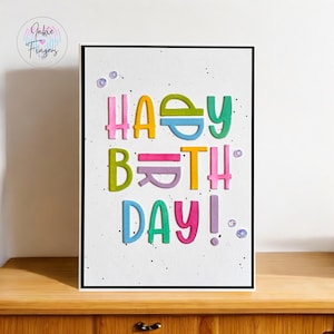 Handmade Birthday Card with hand coloured and die cut colourful letters & sequins | Can Be Personalised | 056