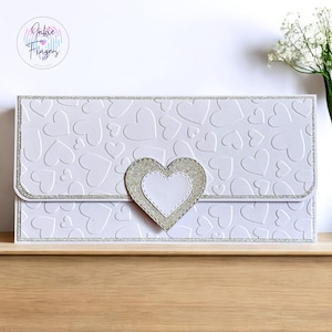 Money Card for Wedding Cash Gift, Handmade Money Wallet Card and Envelope, Perfect for Money or Gift Vouchers, Glitter Hearts | 164