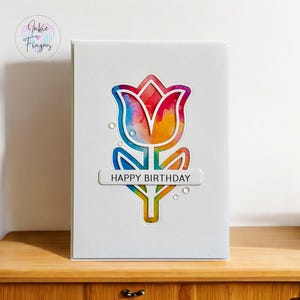 Rainbow Tulip Birthday Card, Handmade Birthday Card featuring Tulip Design | 461
