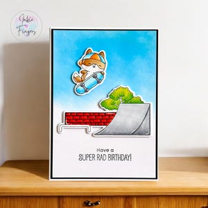 Handmade Birthday Card featuring a Skateboarder at a Skate Park | Have a Super Rad Birthday | Can be Personalised | 018
