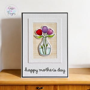 Handmade Mother's Day Card featuring Hand Die Cut and Coloured Vase of Flowers | 142