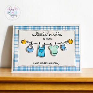 Baby Boy Card, Handmade New Baby Boy Card, Blue, Baby Congratulations Card, A Little Bundle is Here (and more laundry) | 119