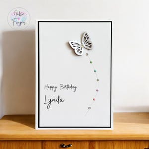 Personalised Handmade Birthday Card featuring a Rainbow Butterfly with a Trail of Gems | 005