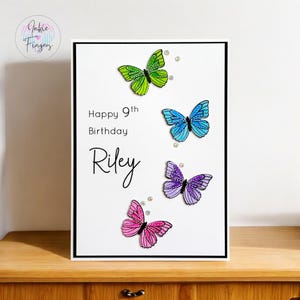 Butterflies Birthday Card, Personalised and Handmade Birthday Card with Hand Coloured Butterflies and Gems for Butterfly Lovers | 368