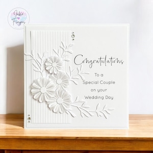 Wedding Card featuring White and Vellum Flowers, Handmade Wedding Card, Congratulations | 394