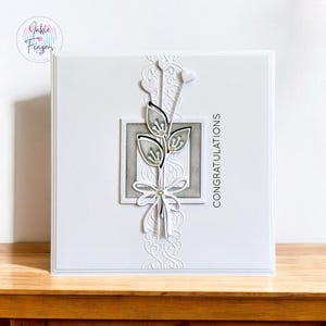 Congratulations, Handmade Wedding or Engagement Card featuring Black and White Flowers and Hearts | 418