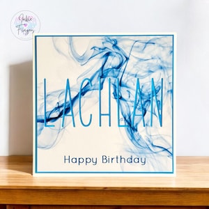 Personalised Birthday Card with a Bonus Gift Tag, Blue Smoke Design | 416