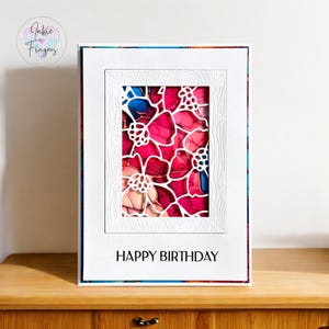 Handmade Birthday Card with Floral Frame over Ink Background Design | 283