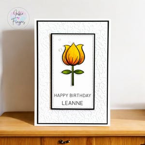 Personalised Tulip Birthday Card, Handmade Birthday Card, Hand Stamped, Hand Coloured | 351