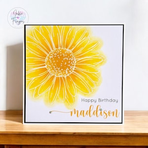 Personalised Birthday Card featuring a Large Hand Stamped and Coloured Daisy | 311