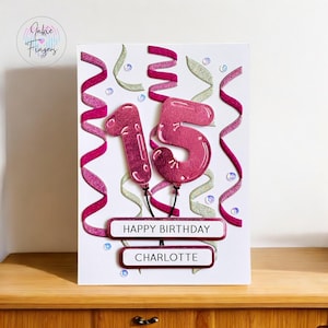 Personalised Birthday Card, Custom Age Handmade Birthday Card, Glitter Streamers, Sequins, Metallic Number Balloons | 109