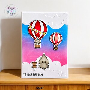 Handmade Birthday Card, Hot Air Balloons Birthday Card, Fun Card Design, Card for him her boy girl child, Hand Stamped and Coloured | 189