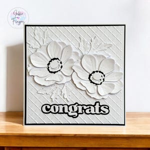 White Floral Congratulations Card, Handmade Congrats Card featuring White Flowers | Square or Slimline | 443