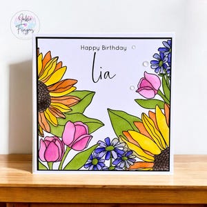 Personalised Birthday Card featuring Hand Stamped and Hand Coloured Flowers | 329