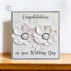 White Floral Wedding or Engagement Card, Handmade Wedding Card featuring White Flowers, Handmade Engagement Card | 151