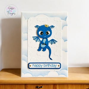 Blue Dragon Birthday Card, Body Swings, Handmade Birthday Card featuring a Cute Blue Dragon | 460