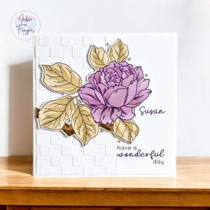Personalised Handmade Birthday Card featuring Purple Flower, Hand Stamped and Coloured | 406