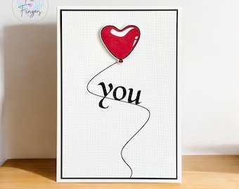 Handmade Valentine's Day Card, Hand Stamped Love Heart, Love You | 401