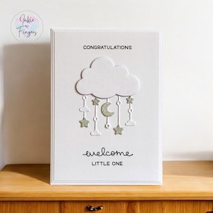 New Baby Card, Handmade New Baby Boy or Girl Card, Welcome Little One, Cloud Mobile with Glitter Stars and Moon, Gender Neutral | 097