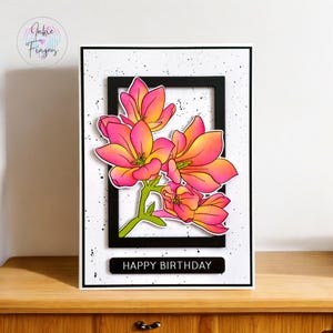 Handmade Birthday Card featuring Stunning Hand Stamped and Coloured Freesia Flower, Happy Birthday or Happy Mother's Day | 441