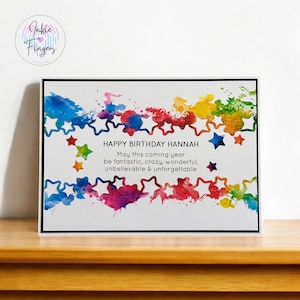 Personalised Birthday Card with a Colourful Star Border Design, With or Without Personalisation | 008
