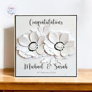 Personalised Wedding Card featuring White Flowers, White Floral Wedding Card | 151