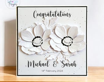 Personalised Wedding Card featuring White Flowers, White Floral Wedding Card | 151