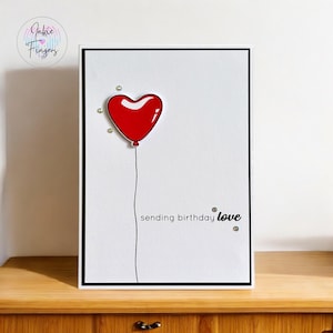 Handmade Birthday Card featuring a Hand Stamped Red Love Heart, Sending Birthday Love | 327